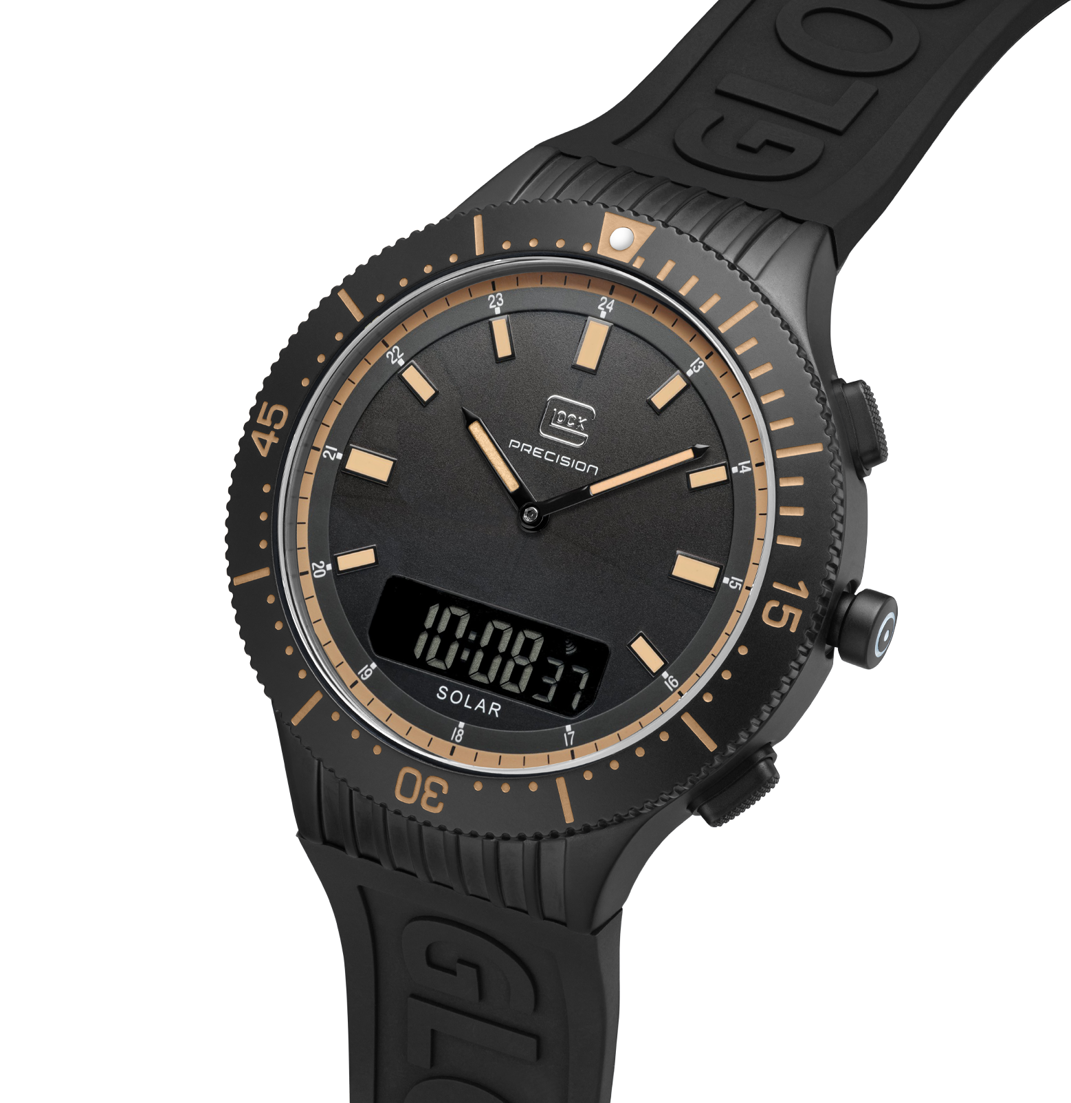 GLOCK Watch GW-40-1-24 Black Silicone Strap with GLOCK Lettering Half Side View