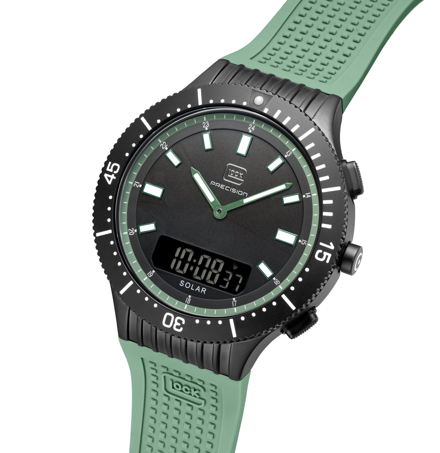 GLOCK Watch GW-40-2-24 Mint Green Silicone Strap with RTF Structure Half Side View