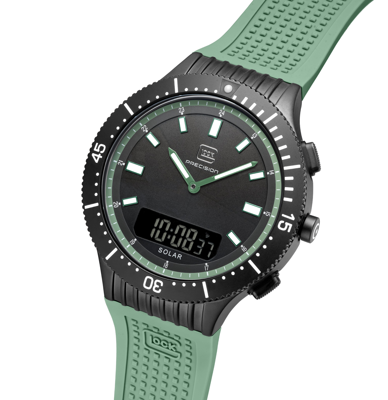 GLOCK Watch GW-40-2-24 Mint Green Silicone Strap with RTF Structure Half Side View