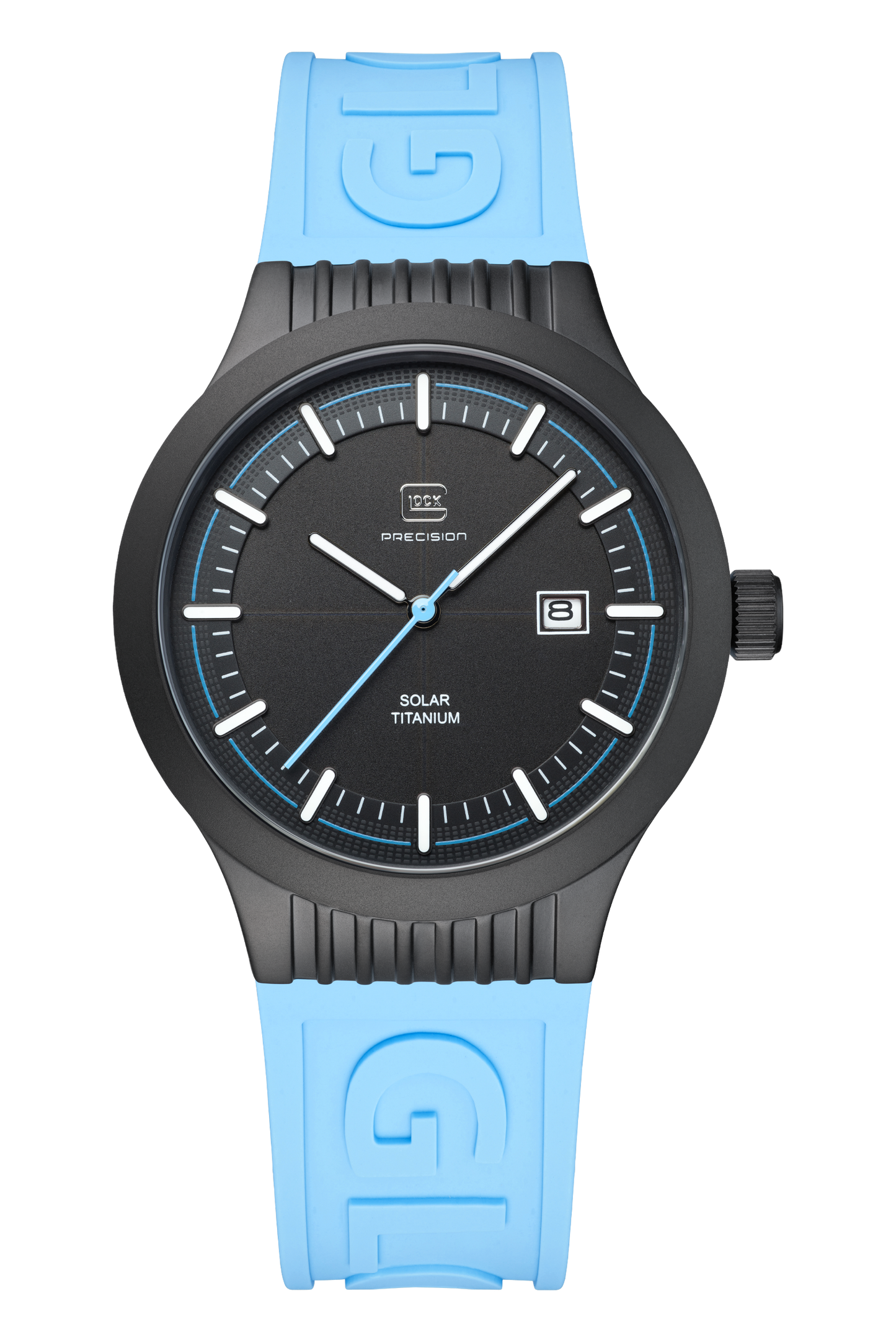 GLOCK Watch GW-6-1-22 Light Blue Silicone Strap with Lettering Front View