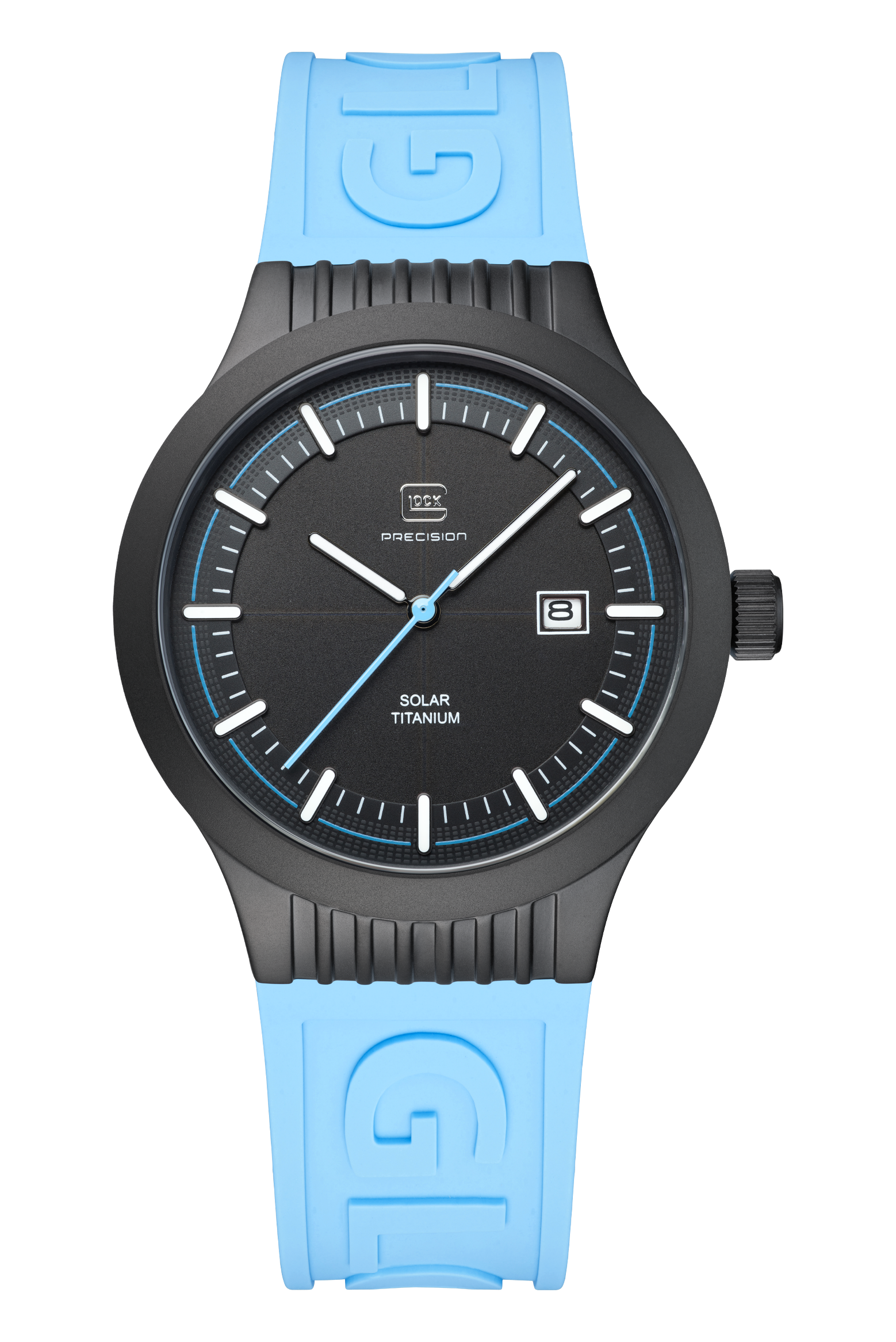 GLOCK Watch GW-6-1-22 Light Blue Silicone Strap with Lettering Front View