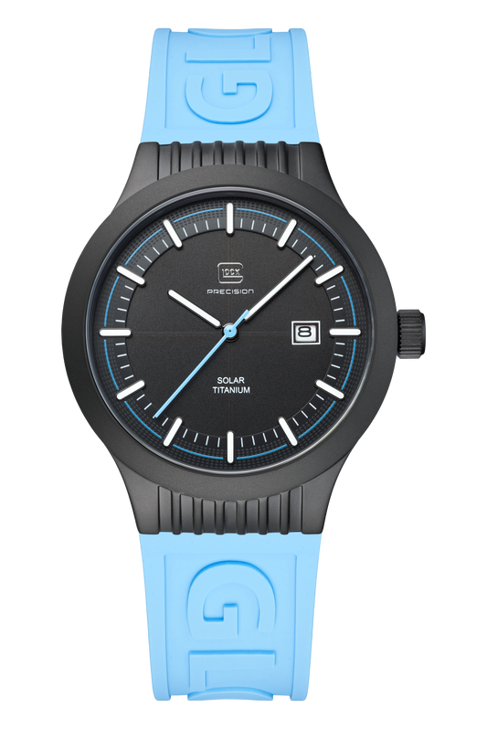 GLOCK Watch GW-6-1-22 Light Blue Silicone Strap with Lettering Front View